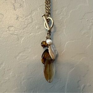 Lia Sophia natural charm tiger's eye, mother of pearl gold toggle necklace